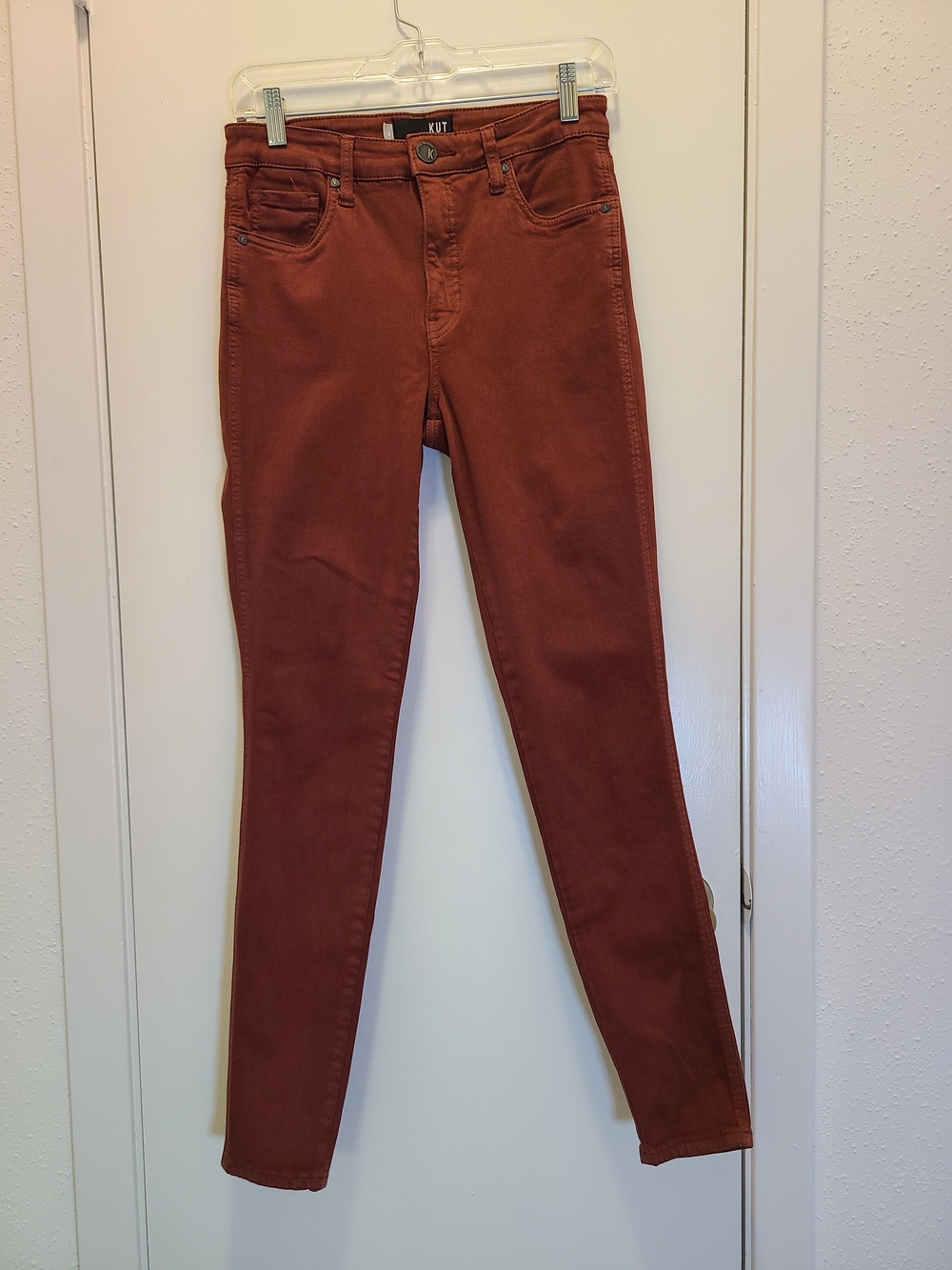 KUT from the Kloth Mia High Rise Skinny Jeans in Nutmeg Rust